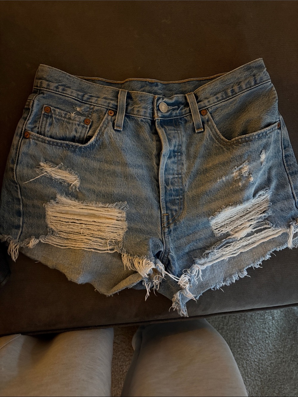 Levi's Light Blue Ripped Denim Shorts